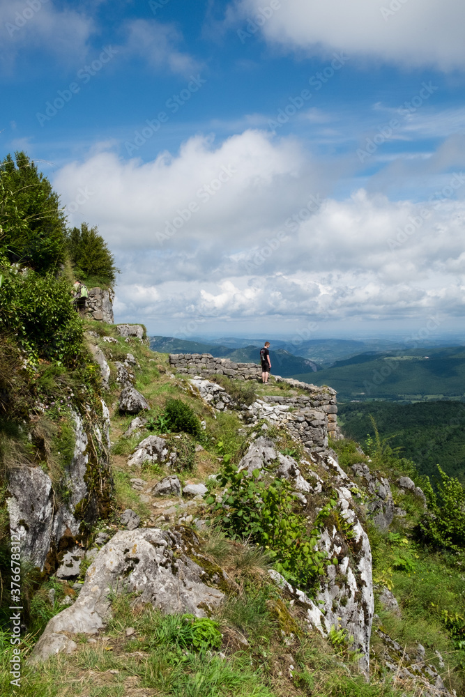 Fototapeta premium The aerial view of beautiful mountain valley in Pyrenees from last cathar fortress Montsegur on south of France