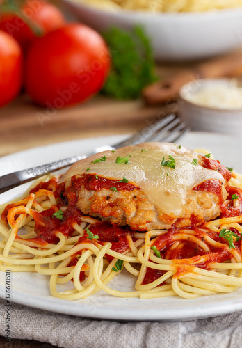 Chicken Parmesan With Spaghetti Pasta