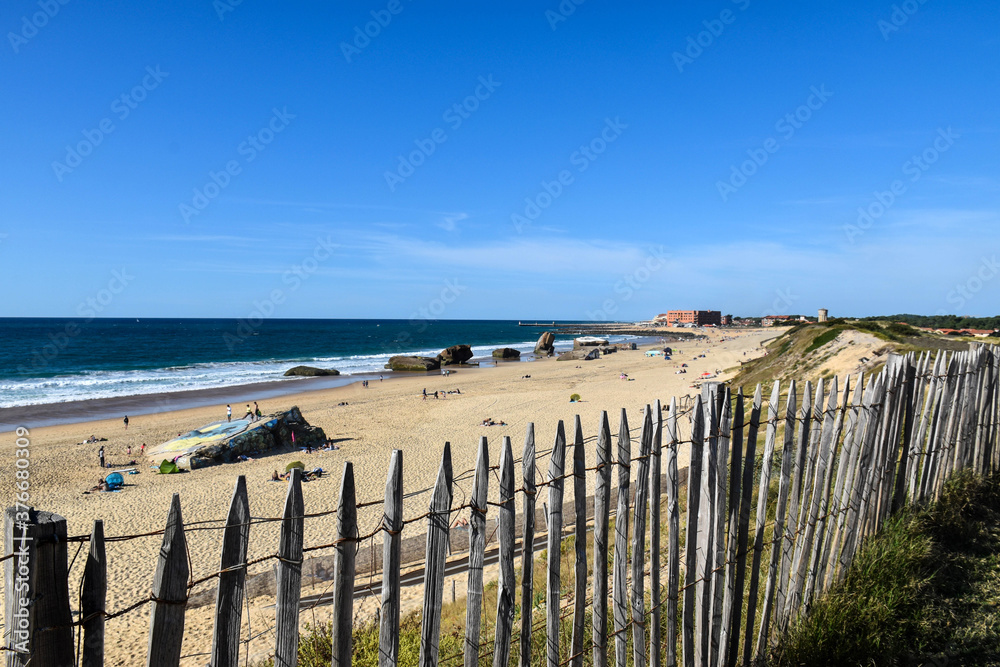 Beach in the background with a natural landscape and trees