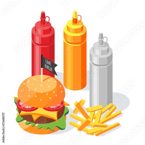 Burger Sauce Isometric Composition