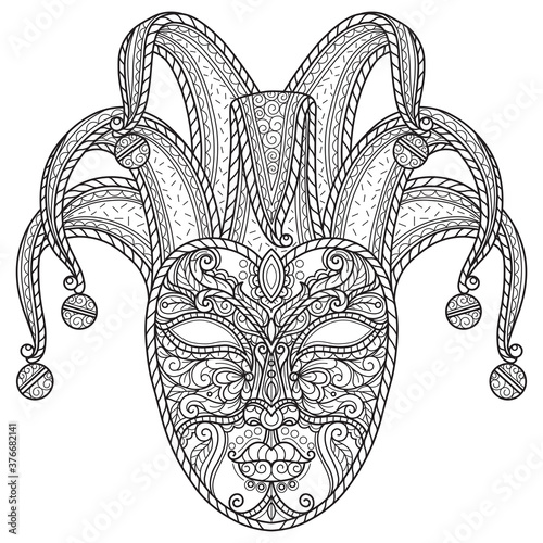 Venice Carnival. Hand drawn sketch illustration for adult coloring book