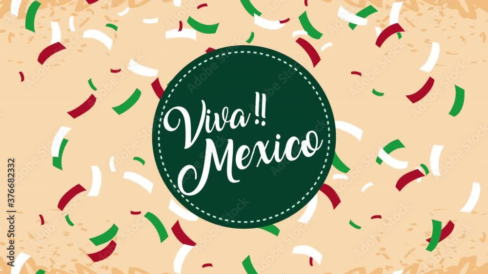 viva mexico celebration animation with lettering and confetti