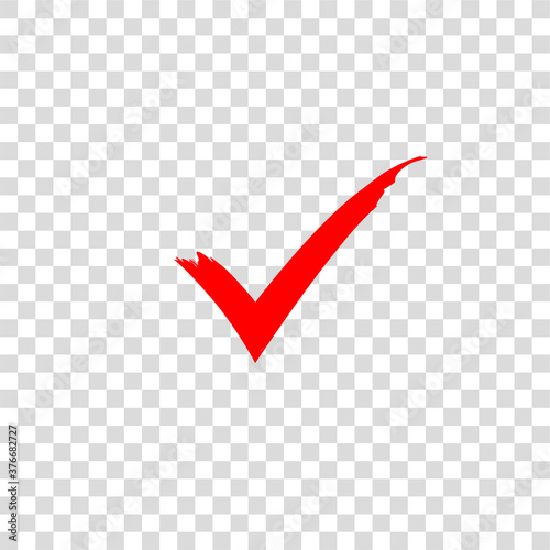Red check mark icon. Vector check mark. Vote symbol. Symbol YES. Checkmark right symbol. Task done. Signed approved document icon. Project completed. Check Mark sign.