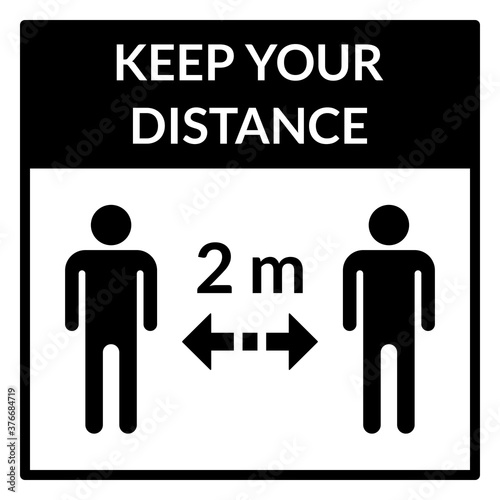 Keep Your Distance 2 m or 2 Metres Square Social Distance Instruction Icon. Vector Image.