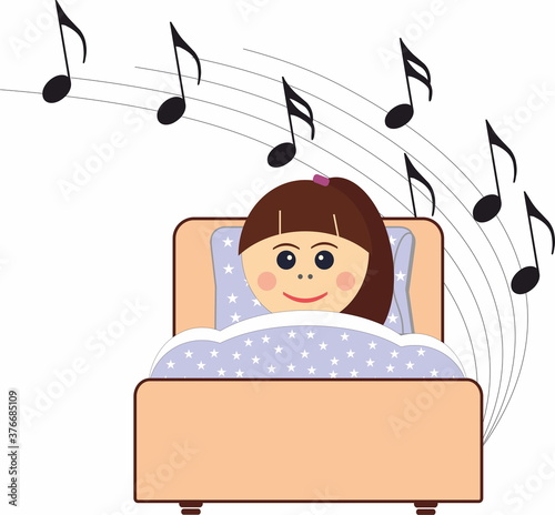 Little girl sleepeng in her bed, time to sleep
