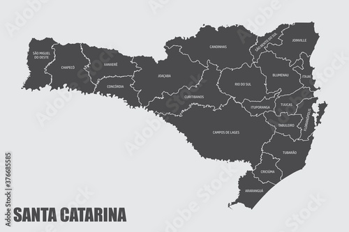 The Santa Catarina State map divided in regions with labels, Brazil photo