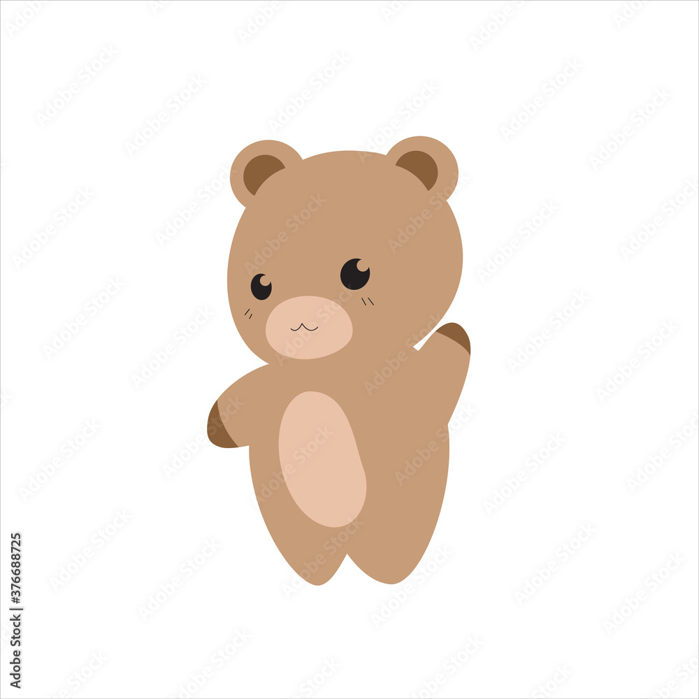 Cute vector teddy bear on an isolated white background. A kawaii style cartoon character.  Sweet zoo of wild animals and Pets for children's room, print, poster or for Greeting card
