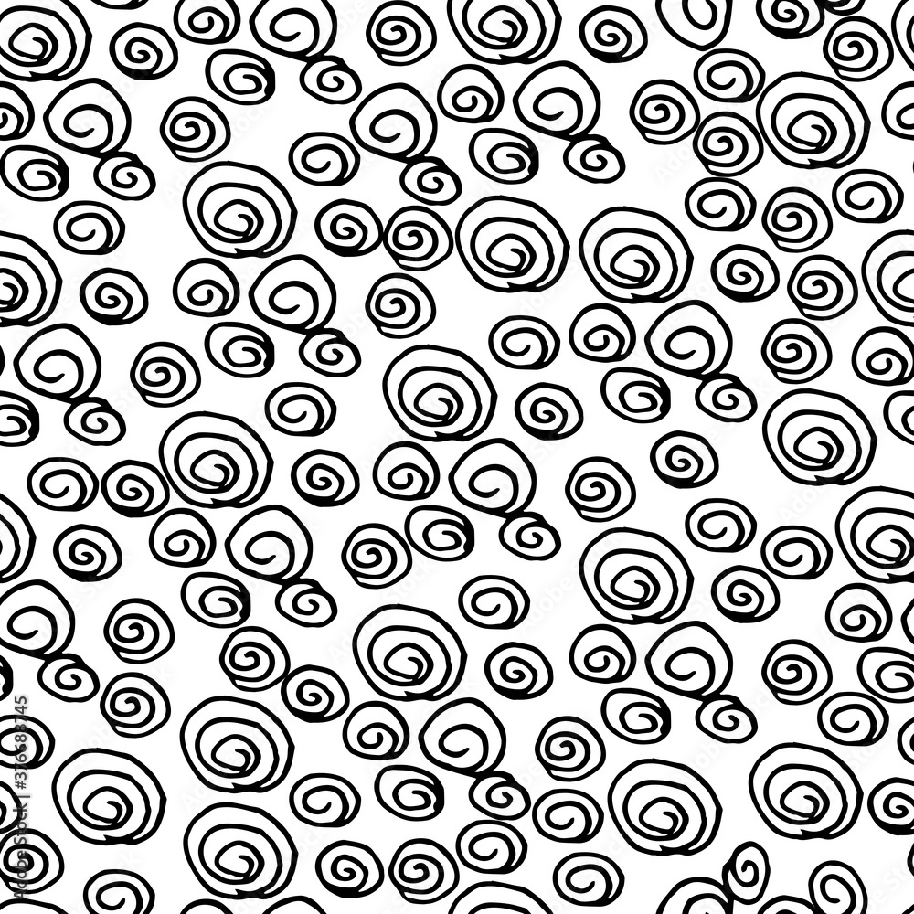  seamless pattern, background, texture from abstract elements in the form of a spiral, seashells, contours, doodling for paper design, fabric, interior. raster copy