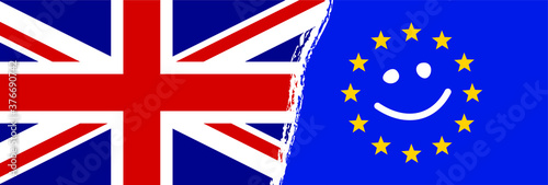 Brexit referendum concept about UK (United Kingdom or British) withdrawal from the EU (European Union) often shortened to Brexit. The flags of UK half with EU. For Brexit referendum campaign.