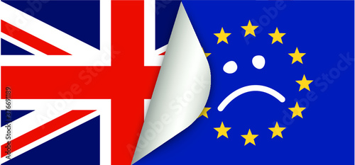 Brexit referendum concept about UK (United Kingdom or British) withdrawal from the EU (European Union) often shortened to Brexit. The flags of UK half with EU. For Brexit referendum campaign.