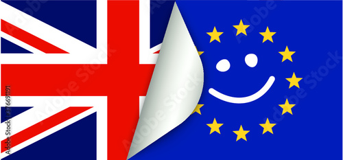 Brexit referendum concept about UK (United Kingdom or British) withdrawal from the EU (European Union) often shortened to Brexit. The flags of UK half with EU. For Brexit referendum campaign.