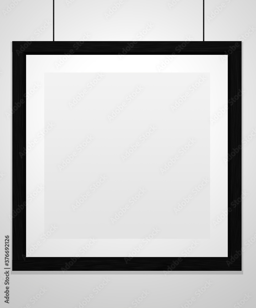 Art museum single square frame isolated on white. Black frame. 3D rendering. Art museum single square frame isolated on white. Black frame. 3D rendering.
