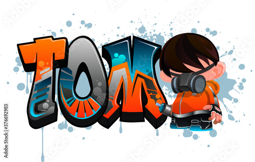 Tom. A cool Graffiti styled Name design. Legible letters for all ages. 