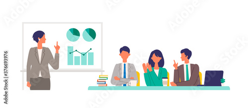 Business conference concept. Vector illustration of people having a presentation. Concept for conference, boardroom.