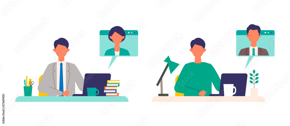 Business conference concept. Vector illustration of business people telecommuting. Business conference concept. Vector illustration of business people telecommuting.