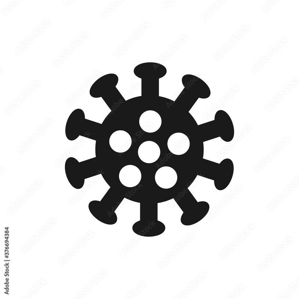 Obraz premium Virus black icon. Microbe or bacterium outline symbol in glyph style, corona virus vector illustration isolated on white. 