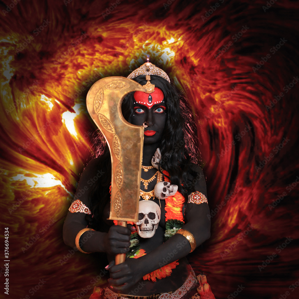 black goddess Kali with a skull Stock Photo | Adobe Stock