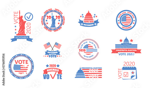 2020 United States of American Presidential Election in November 3. Electoral campaign, agitation, reelection calling banner set vector, flyer. Vote 2020 photo