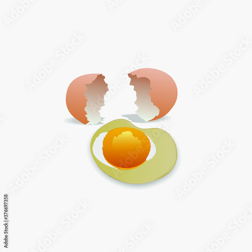 Illustration of a broken chicken egg for breakfast and shells