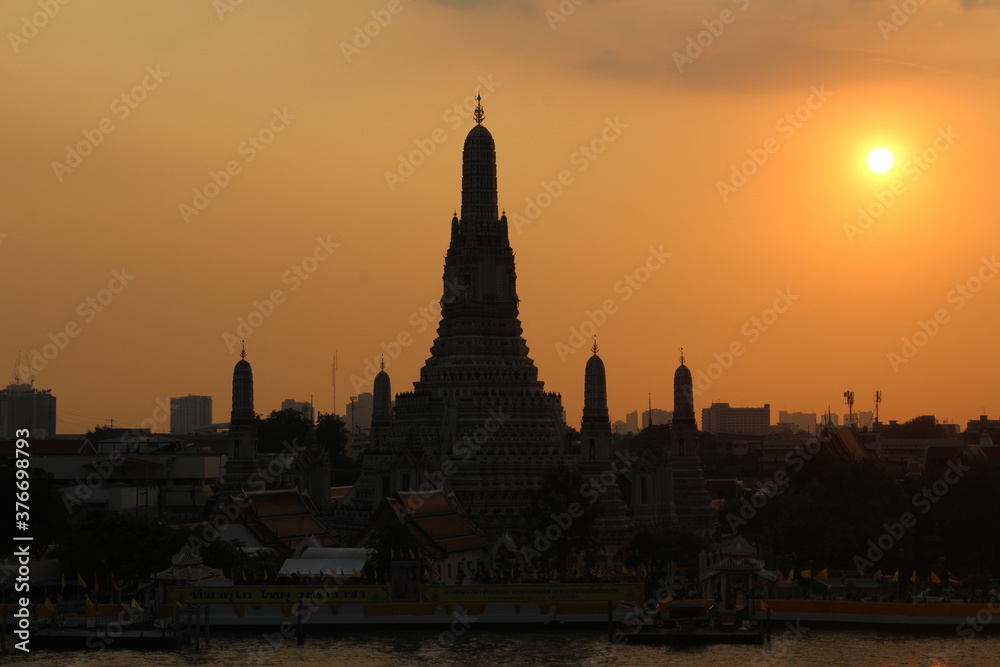 Sunset View point for landscpe blackground at Wat Arun