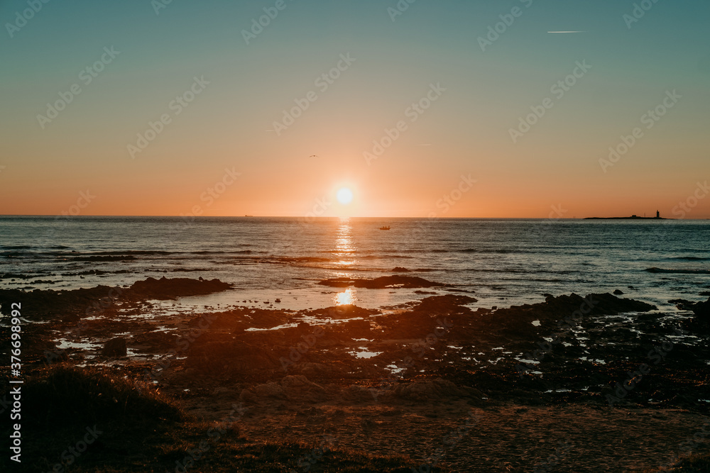 sunset on the atlantic ocean seen from Noirmoutier Island, France