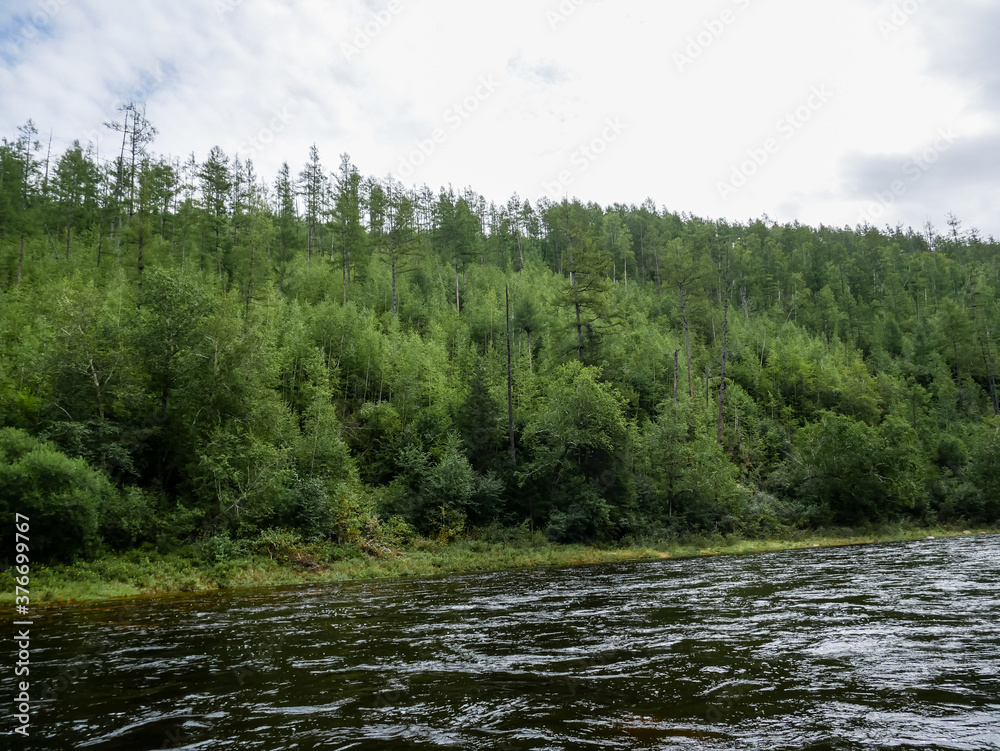 mountain river hills Northern forest and sky kayak mountain river hills Northern forest and sky kayak