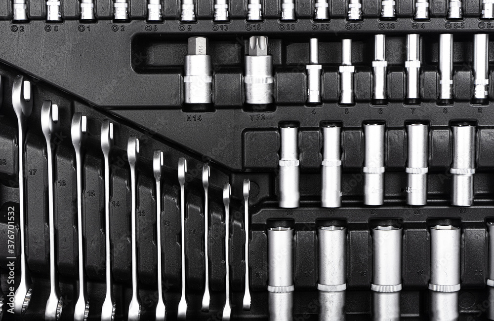 Toolbox, tools kit detail close up. instruments. set of tools. car tool kit. tool set background. instruments for repair Toolbox, tools kit detail close up. instruments. set of tools. car tool kit. tool set background. instruments for repair
