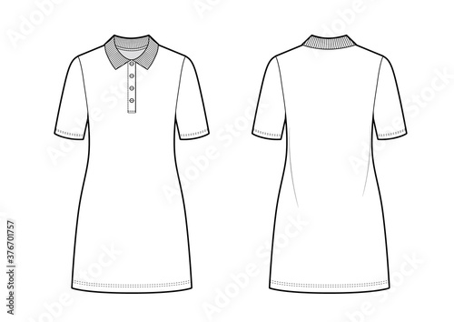 Vector illustration of women's polo dress. Front and back