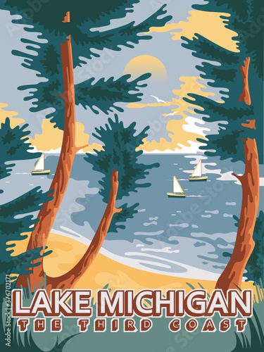 Canvas Print Michigan. The great lakes state. Touristic poster in vector