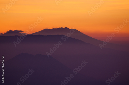 Sunrise at mountain near Mount Bromo volcanoes in Bromo Tengger Semeru National Park  East Java  Indonesia