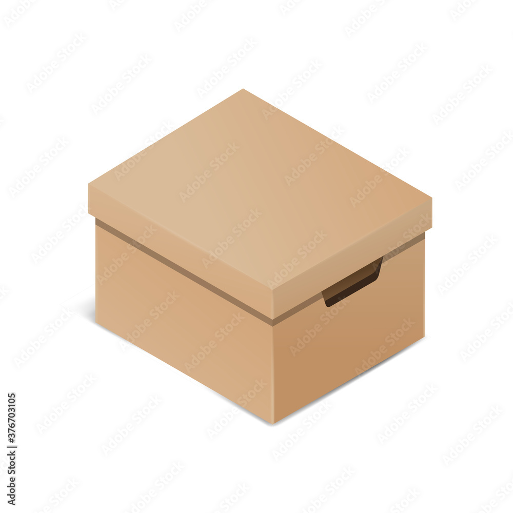 Archive box in 3D - cardboard container for documents in isometric plane - isolated vector illustration