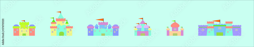 set of castle cartoon icon design template with various models. vector illustration