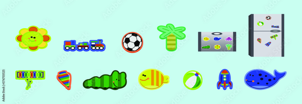 set of fridge magnets cartoon icon design template in various models. vector illustration