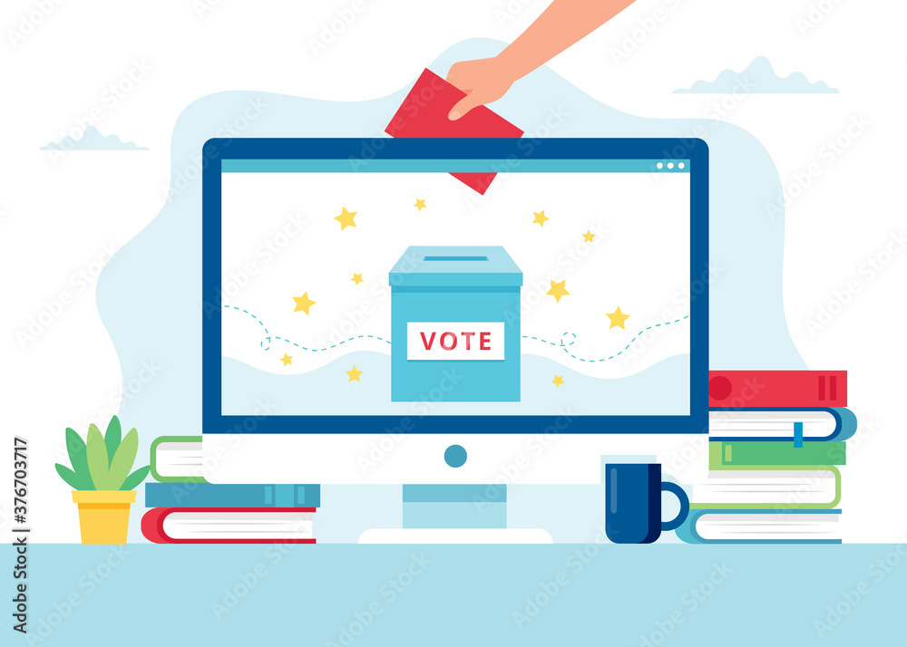 Online voting concept. A hand putting a vote into the box on monitor. Online voting concept. A hand putting a vote into the box on monitor.