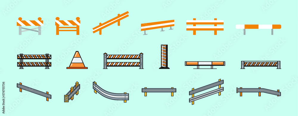 Guardrail and Road barrier vector illustrations isolated on blue background Guardrail and Road barrier vector illustrations isolated on blue background