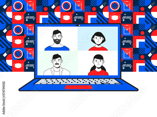 vector illustration for online meeting, on red blue background