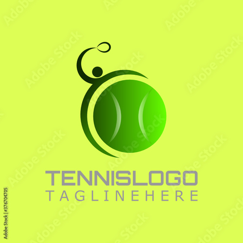 Vector logo for tennis championship or team with illustration of tennis ball and athlete playing tennis with initials "T" or "Y" or "E"