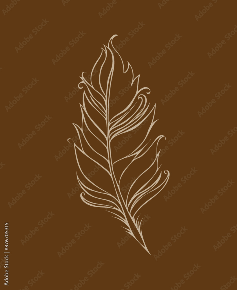 custom made wallpaper toronto digitalFeather isolated. Vector illustration. Lined drawing. Brown and beige colors
