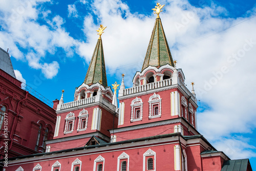 From the east, the most ancient district of Moscow, Kitay-Gorod, surrounded by a fortress wall, adjoined the Kremlin. The Resurrection gate in this wall served as the main entrance to Red Square.   