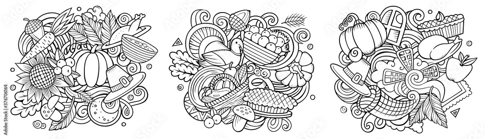 Thanksgiving cartoon vector doodle designs set Thanksgiving cartoon vector doodle designs set