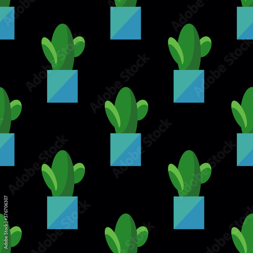 Wallpaper Mural Seamless pattern of cactus in pots isolated on black background. Simple cartoon vector style. Flat design. House plant illustration Torontodigital.ca
