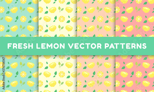 Bright And Fresh Lemon Vector Illustration Colorful Background Pattern Set