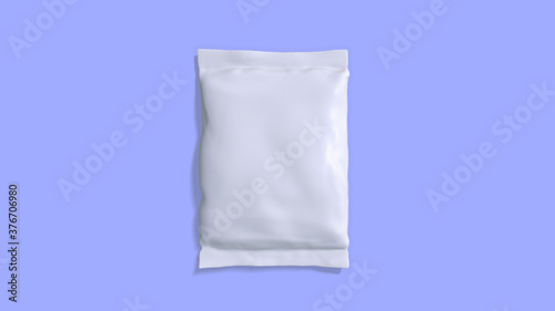 3d render white foil package mockup, 3d rendering isolated on blue background