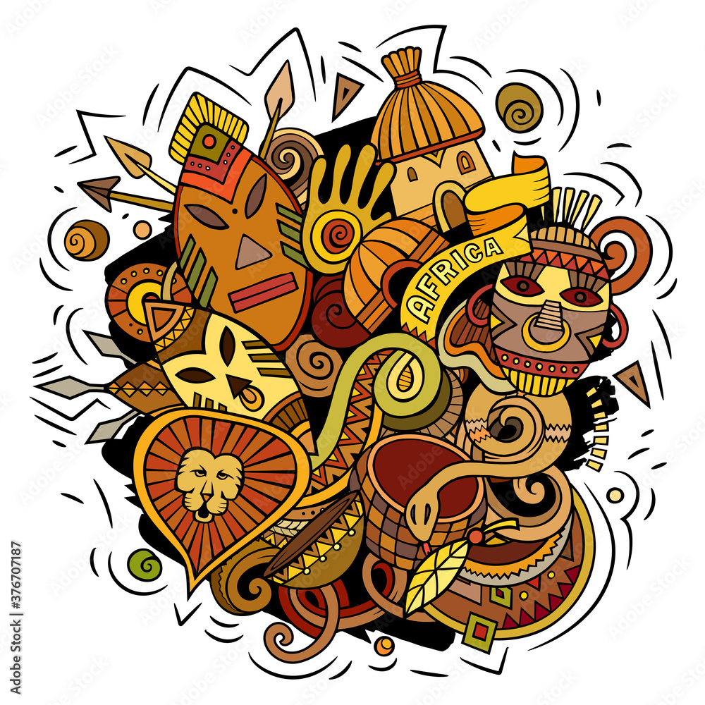 Africa hand drawn cartoon doodles illustration. Funny design.