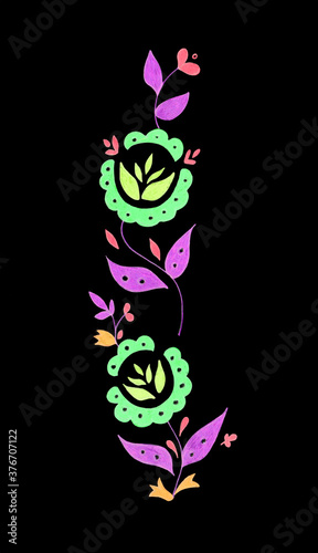 Wallpaper Mural Decorative composition of abstract doodle flowers and leaves. Floral motif illustration. Design element. Hand drawn vertical ornament isolated on white background. Torontodigital.ca