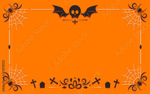 Happy Halloween vintage frame background vector design. Spider web frame flat design with copy space