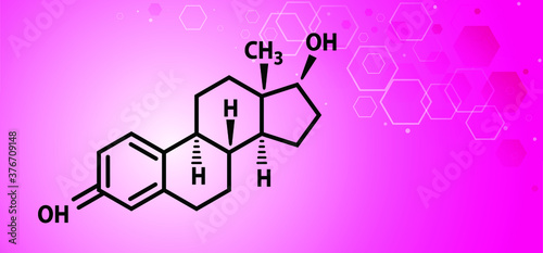 Female sex hormones molecular formula. Human, estradiol estrogen hormone symbol. Skeletal formula. Flat vector chemical signs. Hormone molecule structure. Line pattern.