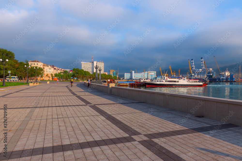 The city of Novorossiysk, the promenade along the sea port The city of Novorossiysk, the promenade along the sea port