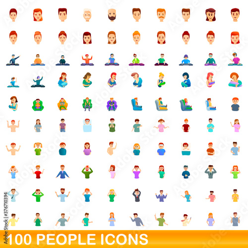 100 people icons set. Cartoon illustration of 100 people icons vector set isolated on white background