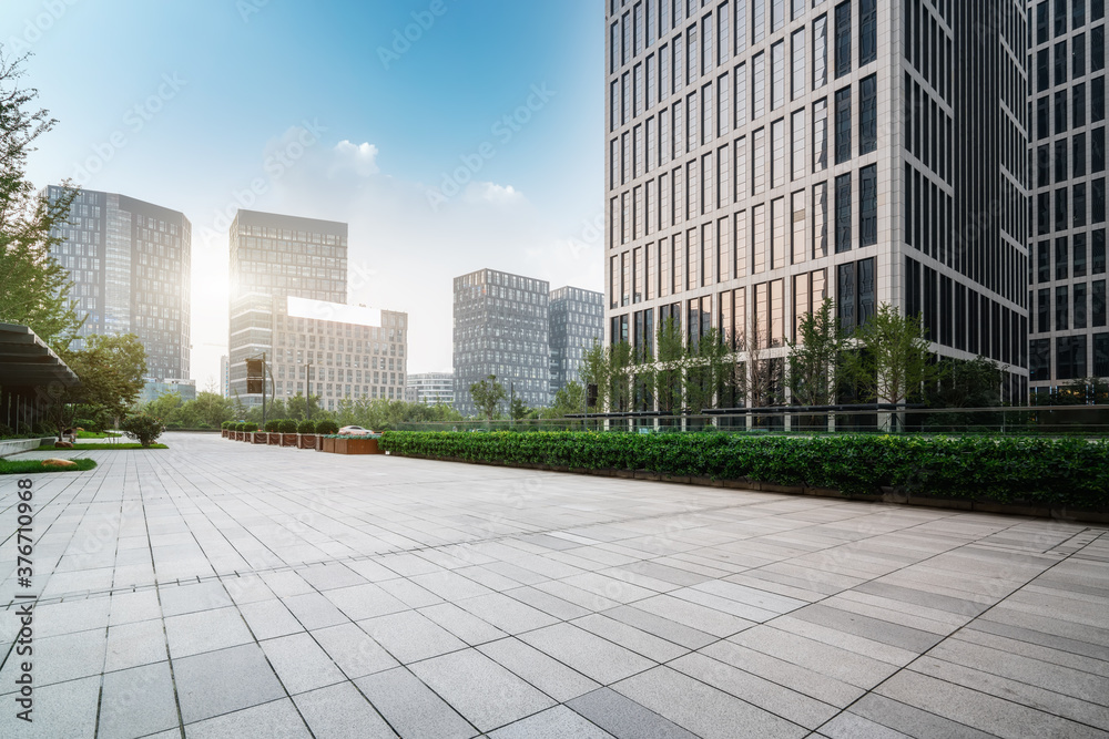 City square and modern high-rise buildings, Jinan CBD, China.
